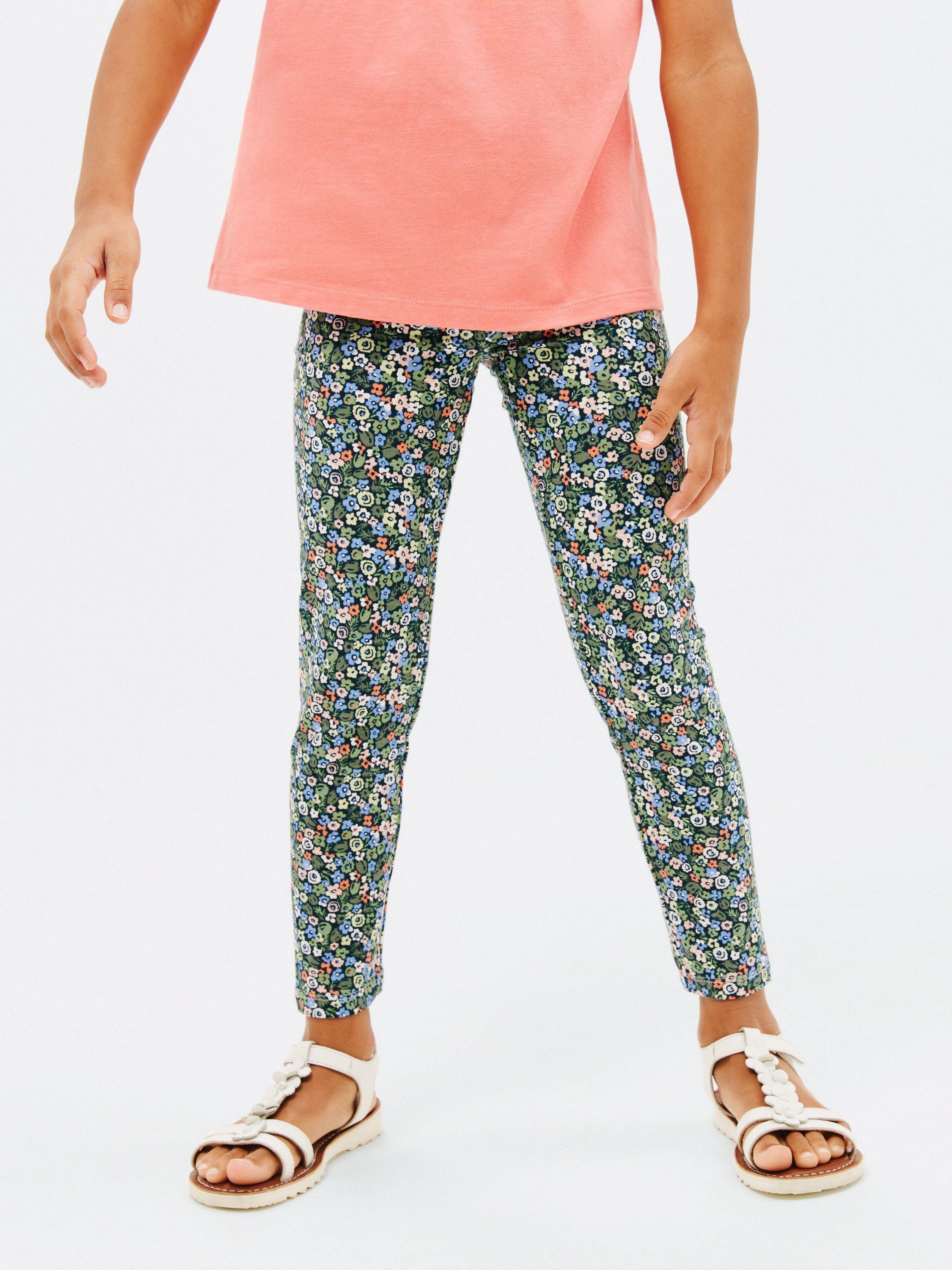 John Lewis Kids' Floral Leggings, Black/Multi