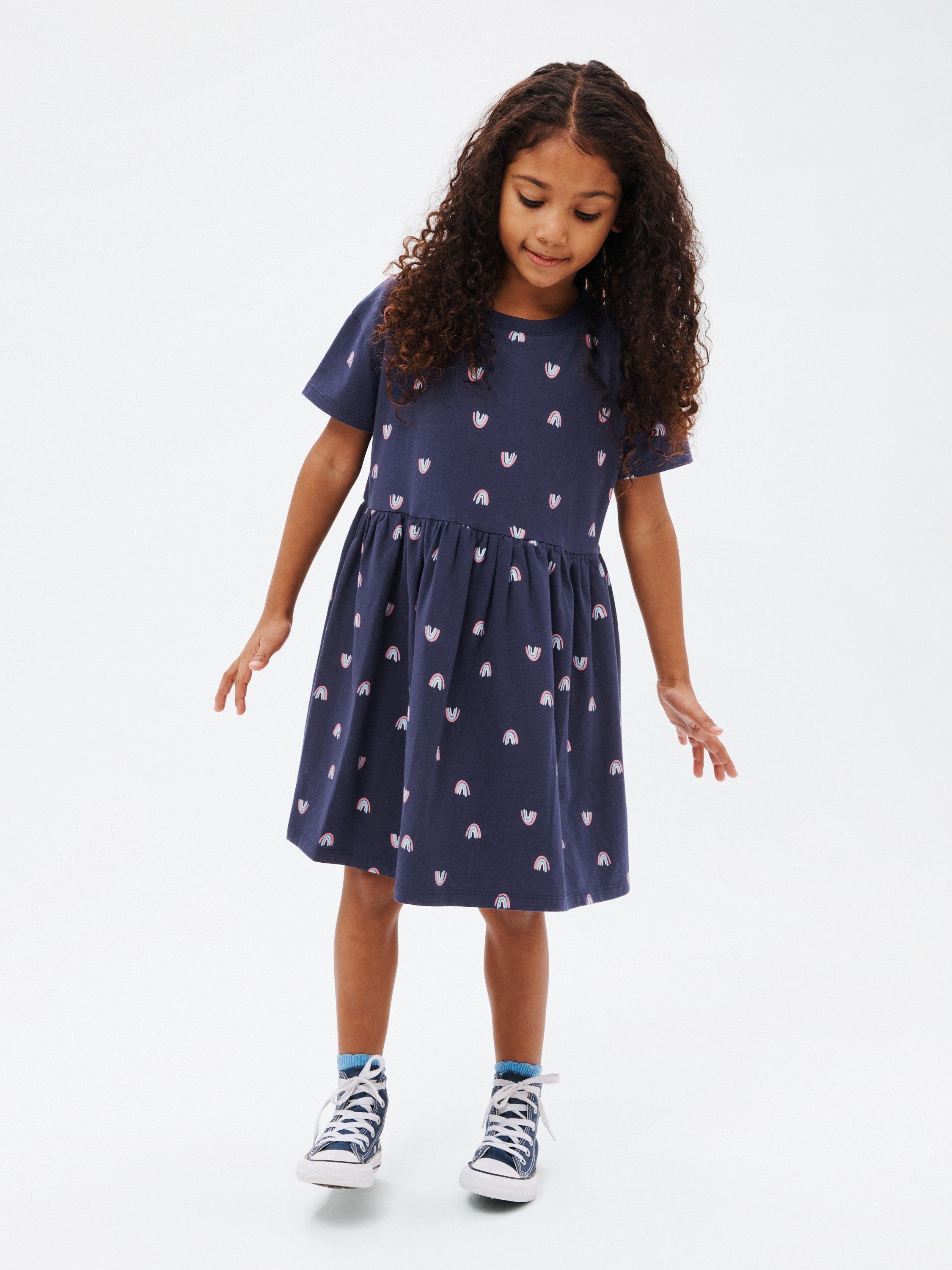 John Lewis Kids' Rainbow Smock Jersey Dress, Peacoat