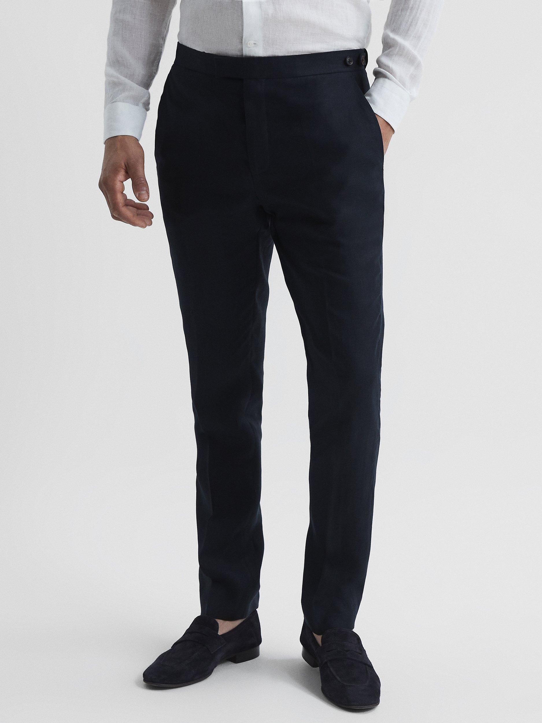 Reiss Kin Linen Suit Trousers, Navy