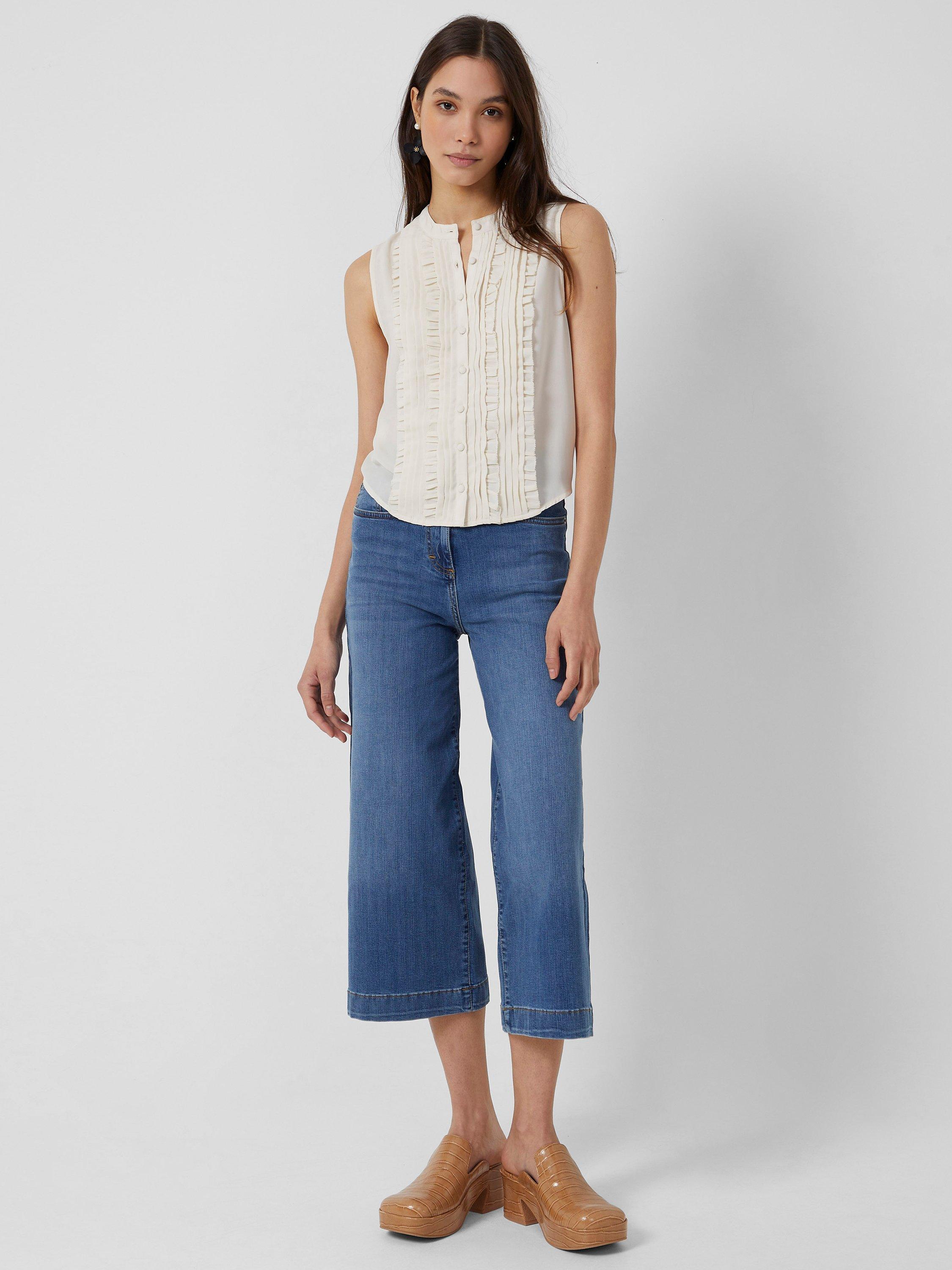 French Connection Anika Crepe Sleeveless Blouse, Clotted Cream       