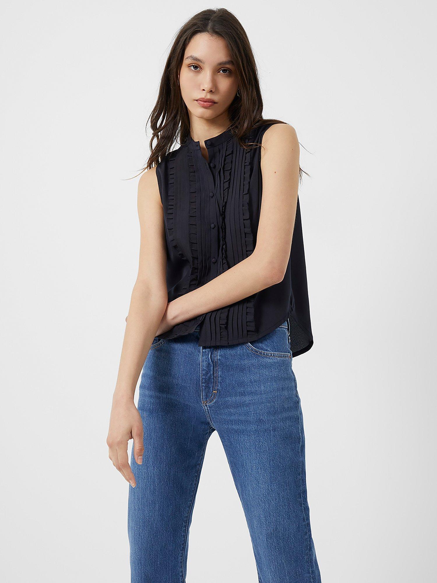 French Connection Anika Crepe Sleeveless Blouse, Moonless Night, S