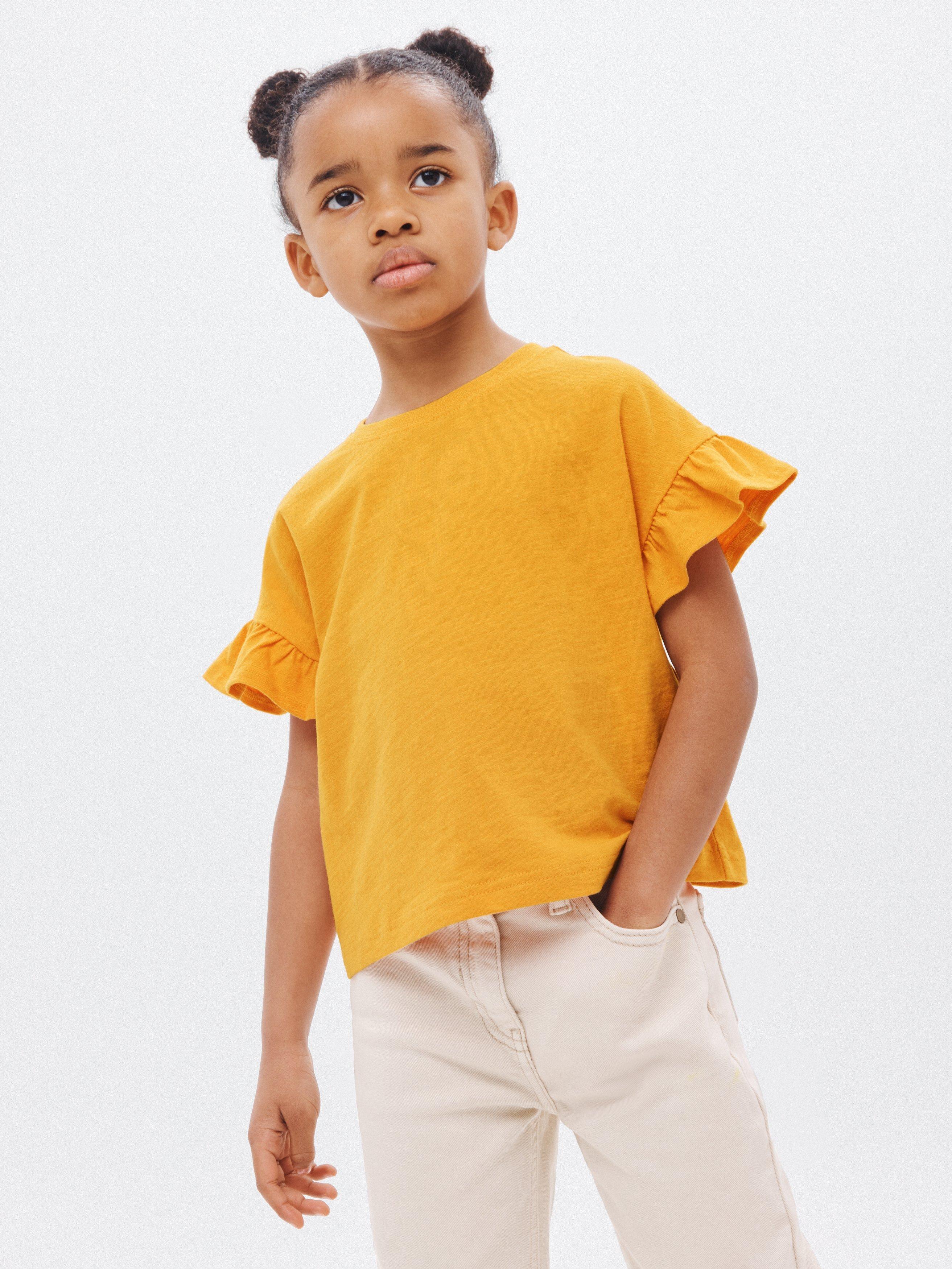 John Lewis ANYDAY Kids' Plain Boxy Frill Sleeve T-Shirt, Orange