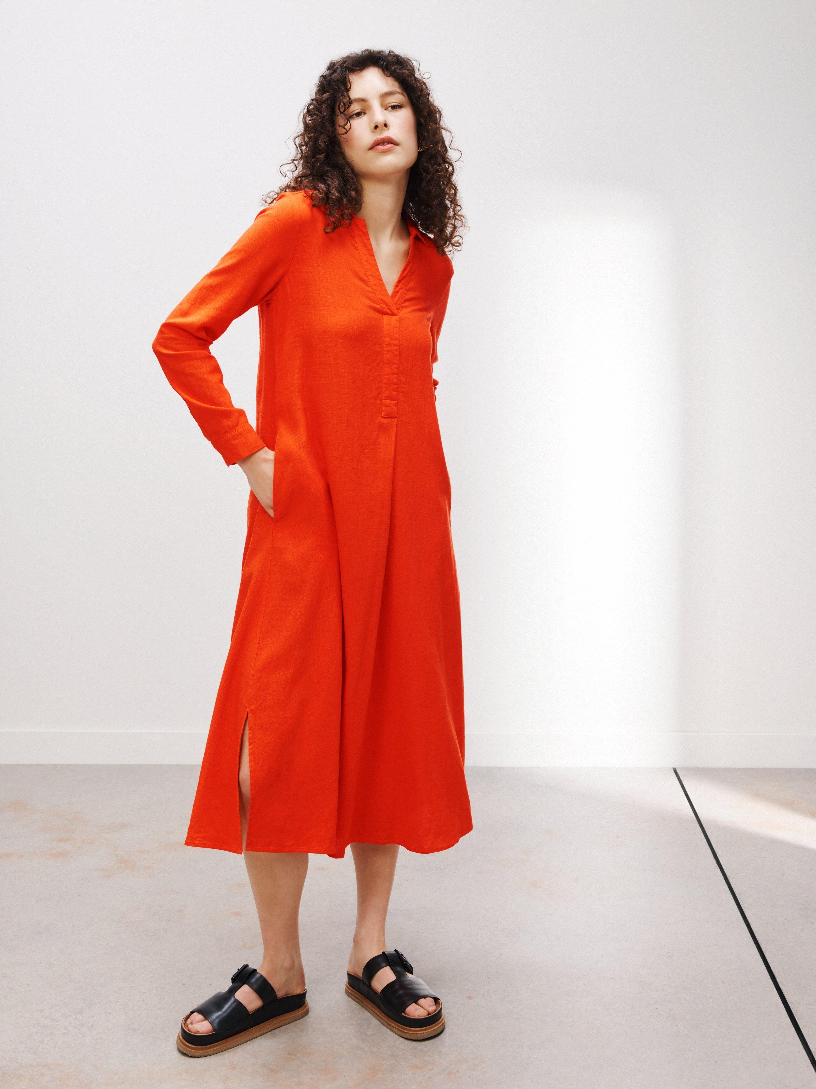 John Lewis Viscose Linen Maxi Dress, Orange