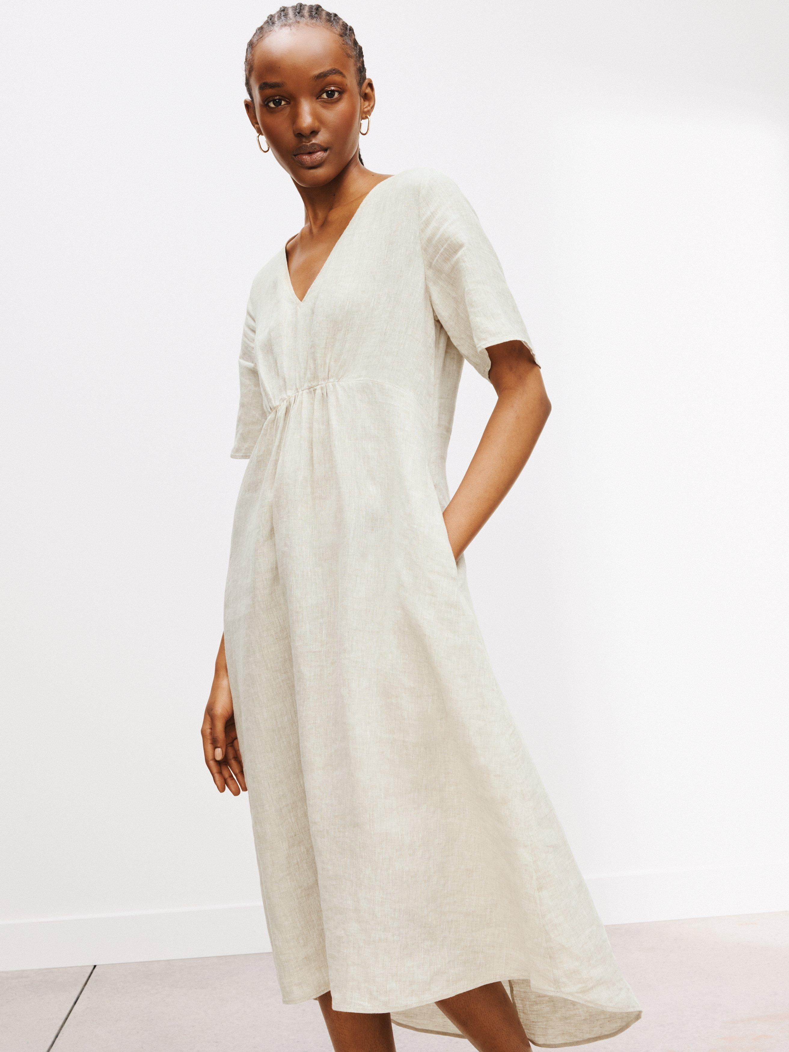John Lewis V-Neck Linen Dress, Natural