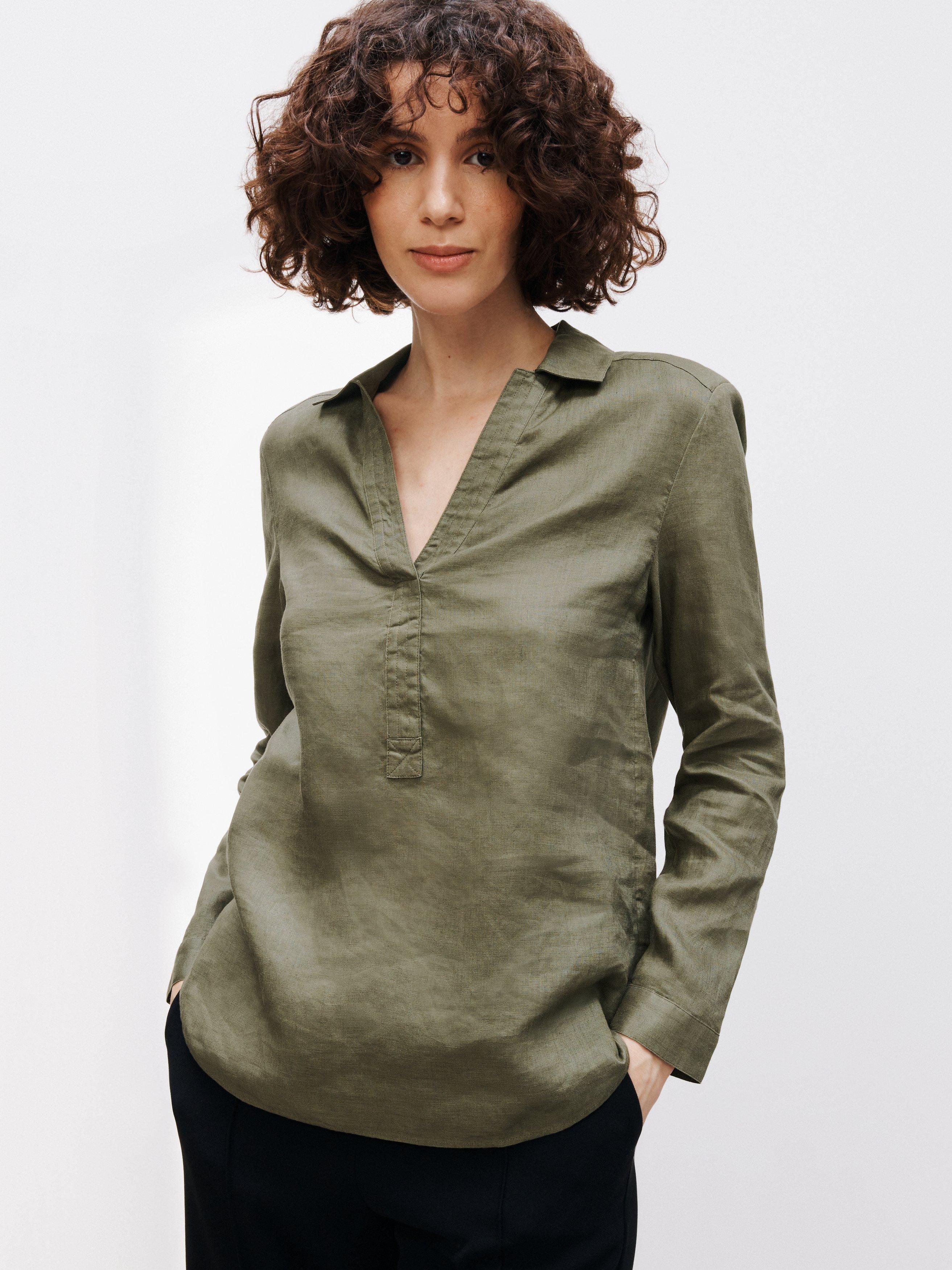 John Lewis Linen Tunic Top, Khaki