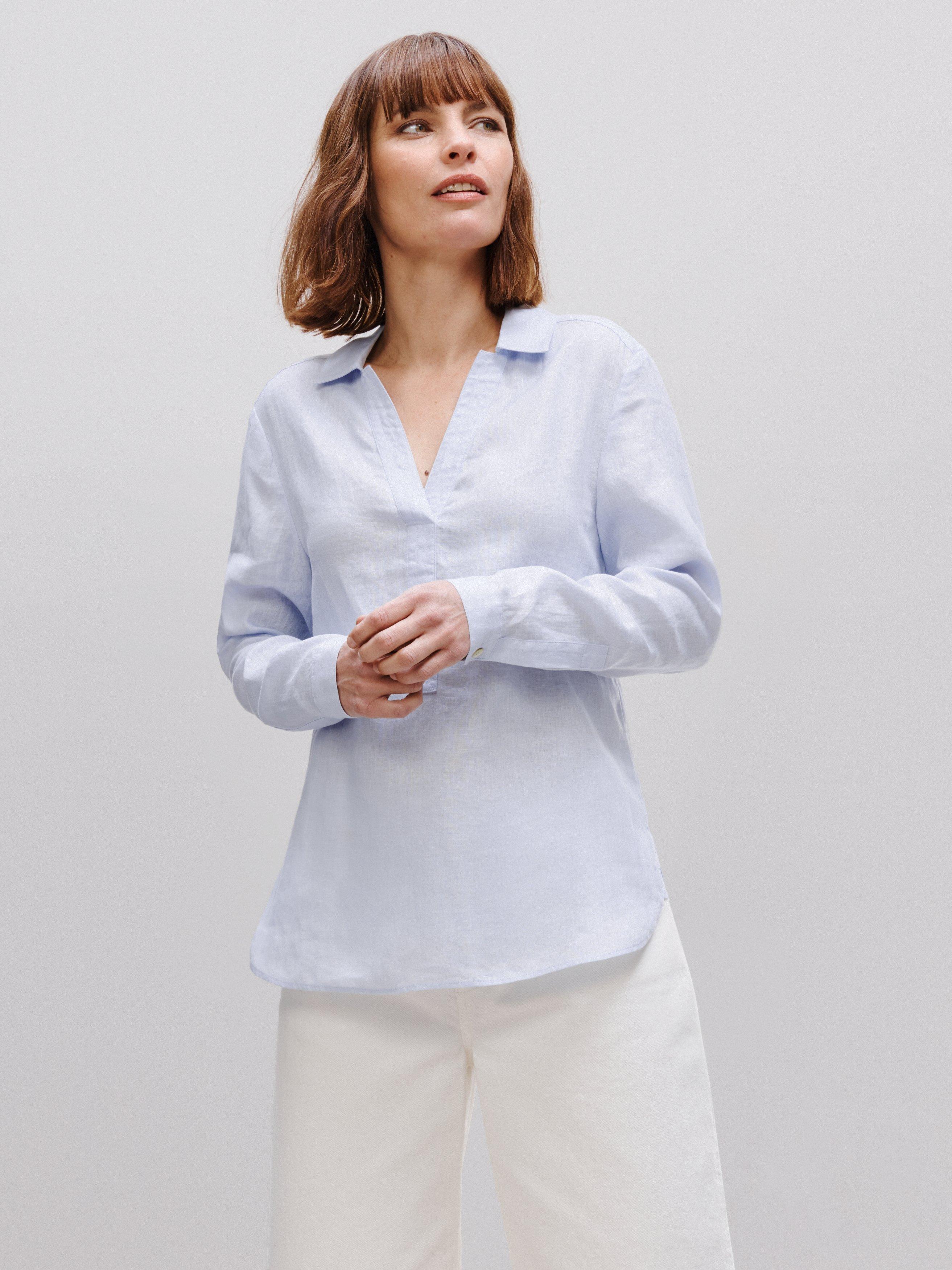 John Lewis Linen Tunic Top, Light Blue