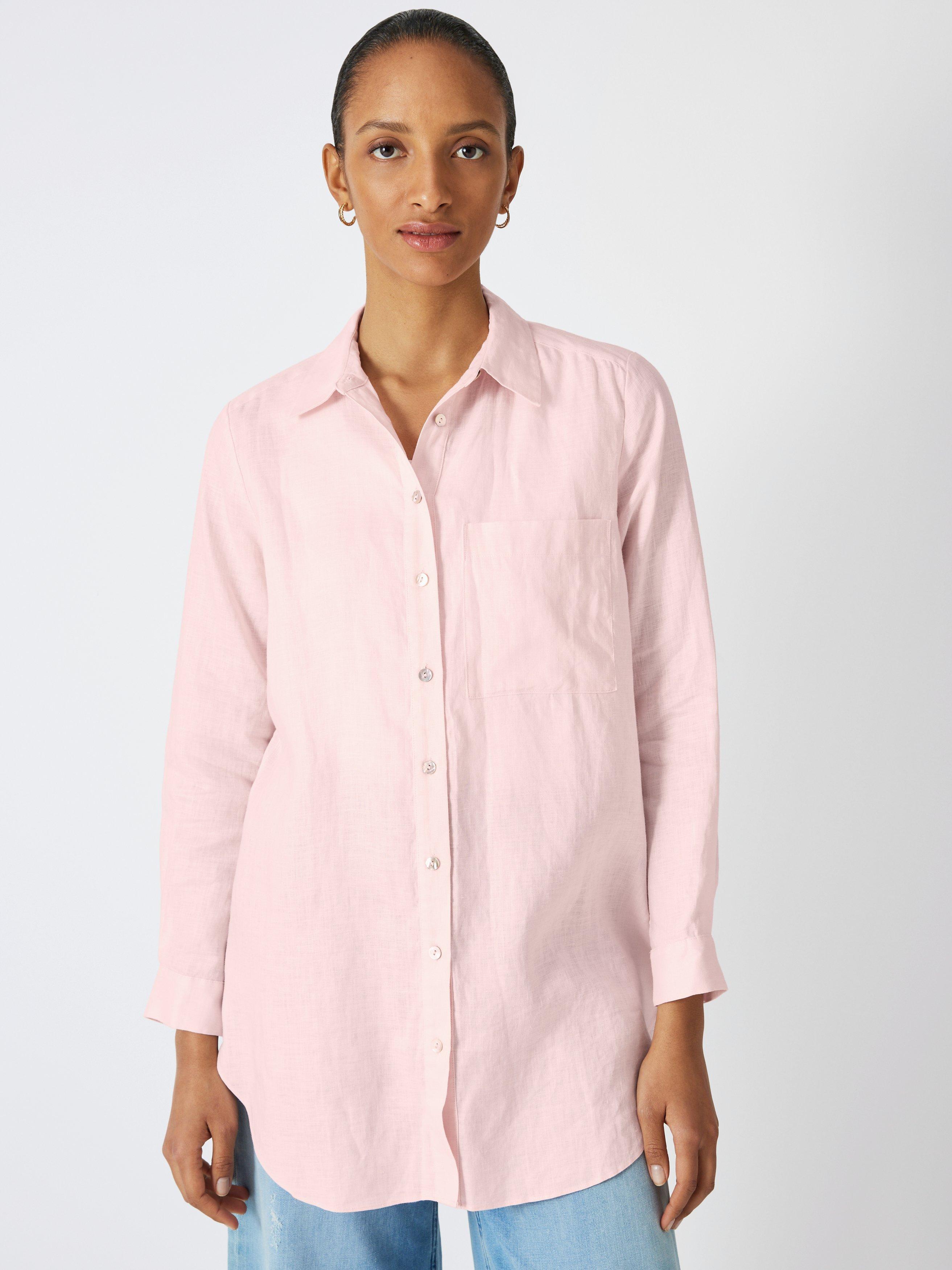 John Lewis Longline Linen Shirt, Light Pink, 16