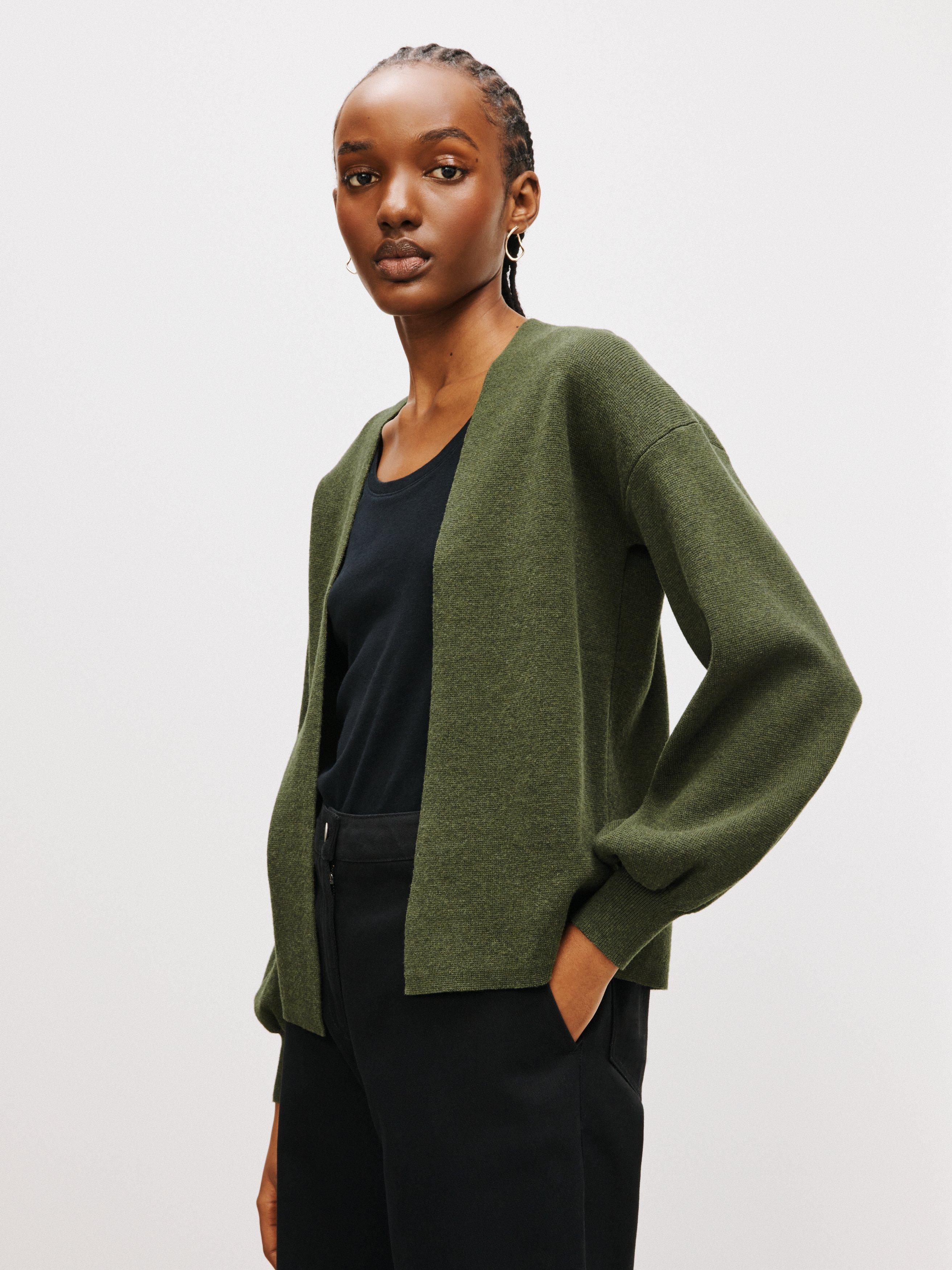 John Lewis Edge to Edge Cotton Cardigan, Khaki
