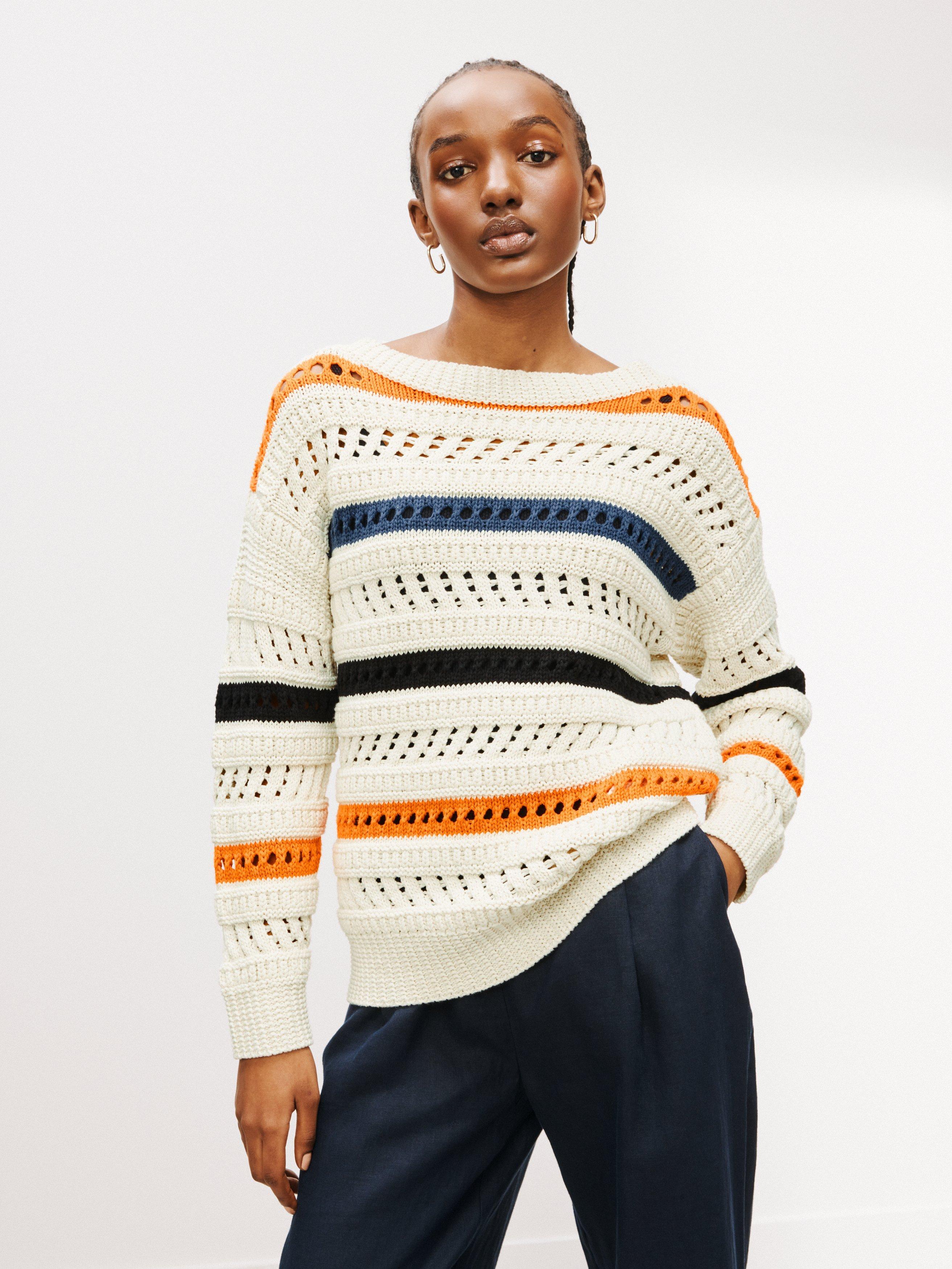 John Lewis Pointelle Stripe Jumper, White/Multi