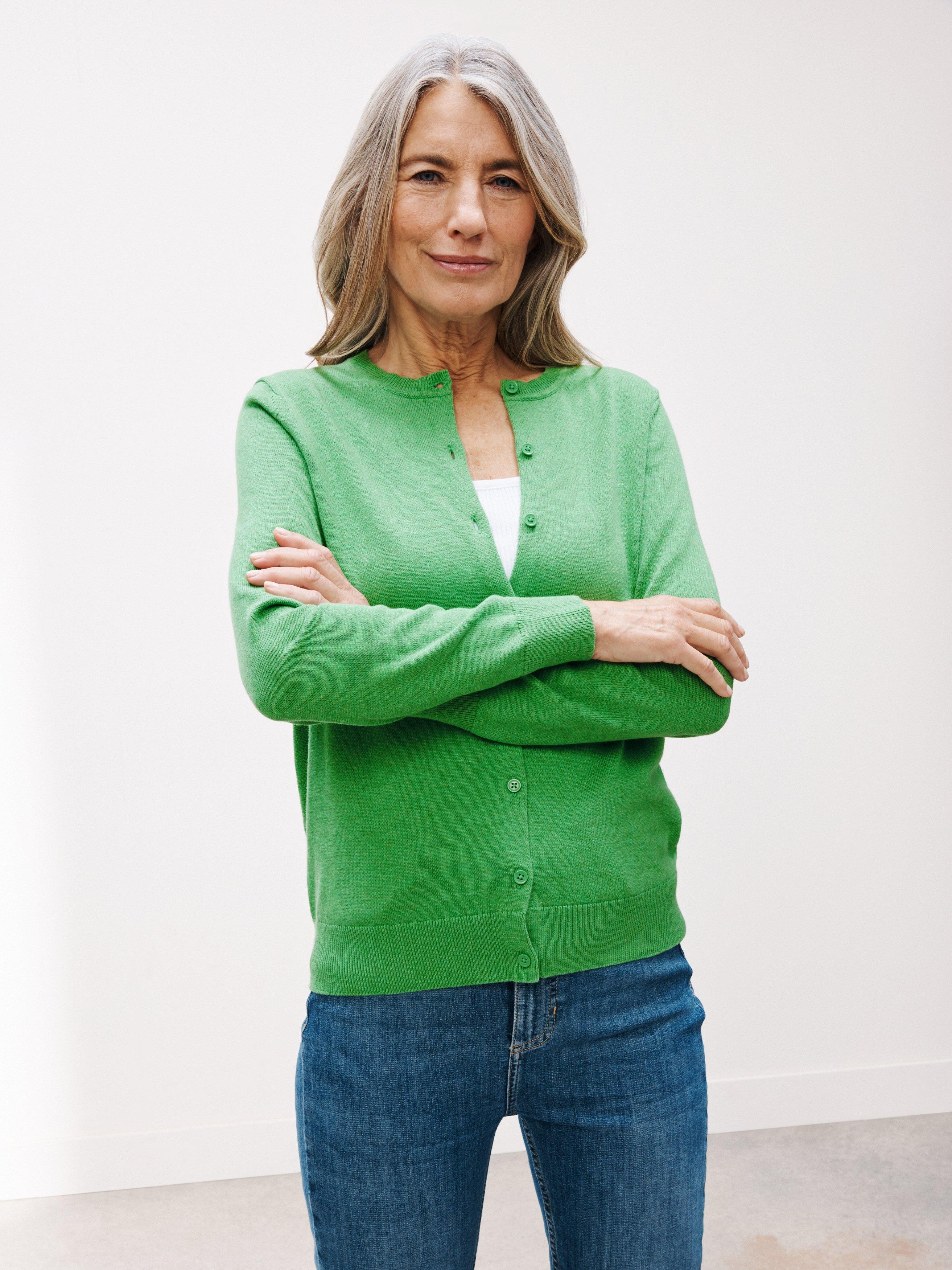 John Lewis Crew Neck Cotton Cardigan, Green