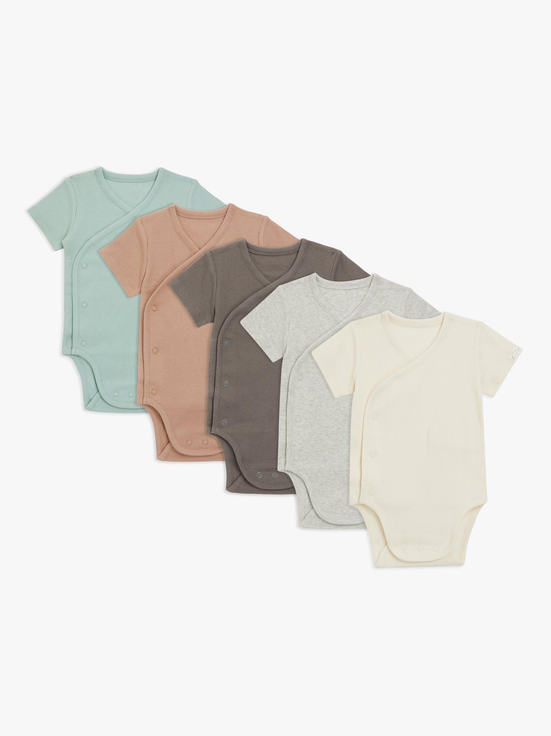 John Lewis Baby Ribbed Bodysuit, Pack of 5, Multi