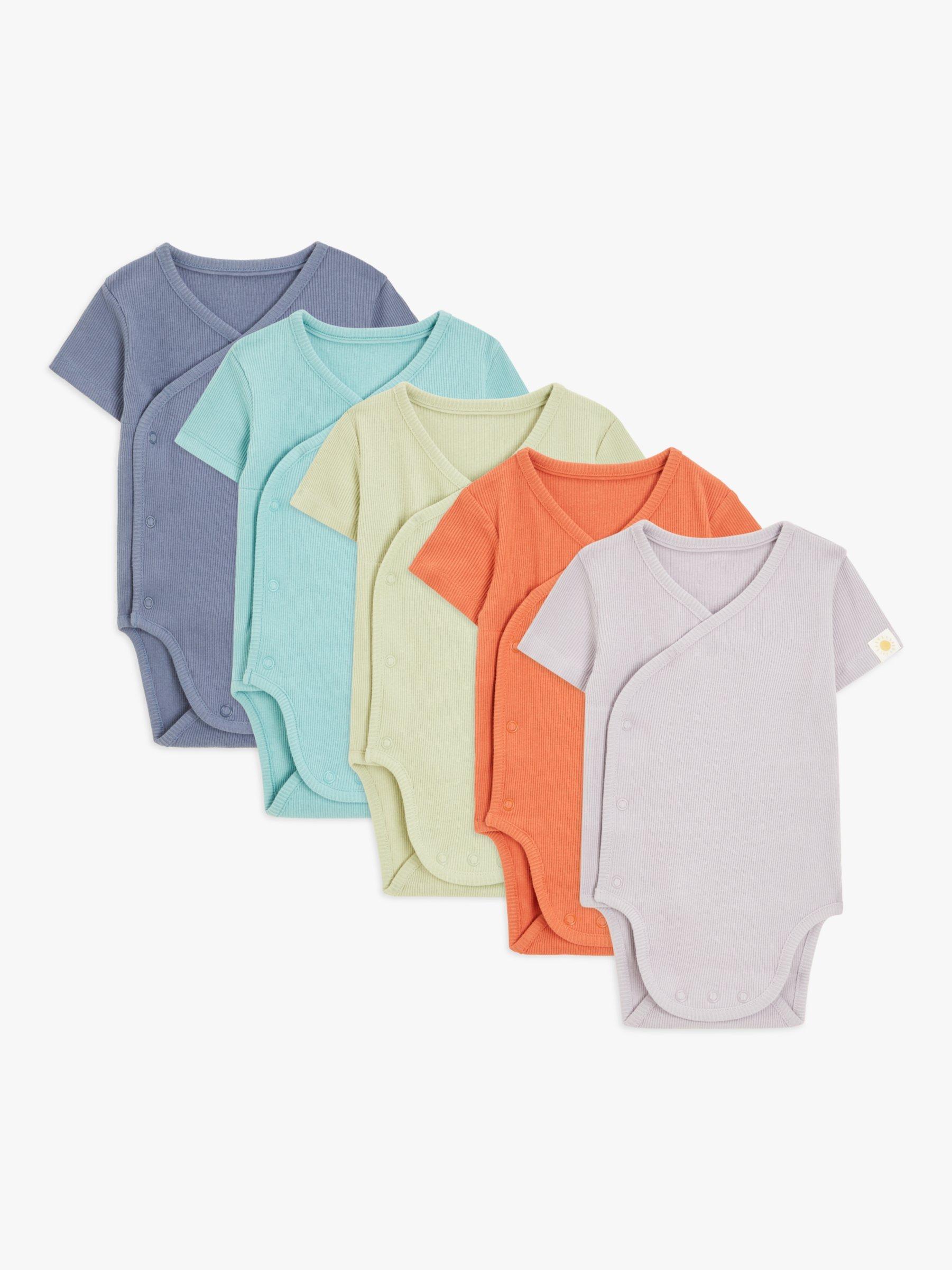 John Lewis Baby Ribbed Bodysuit, Pack of 5, Multi