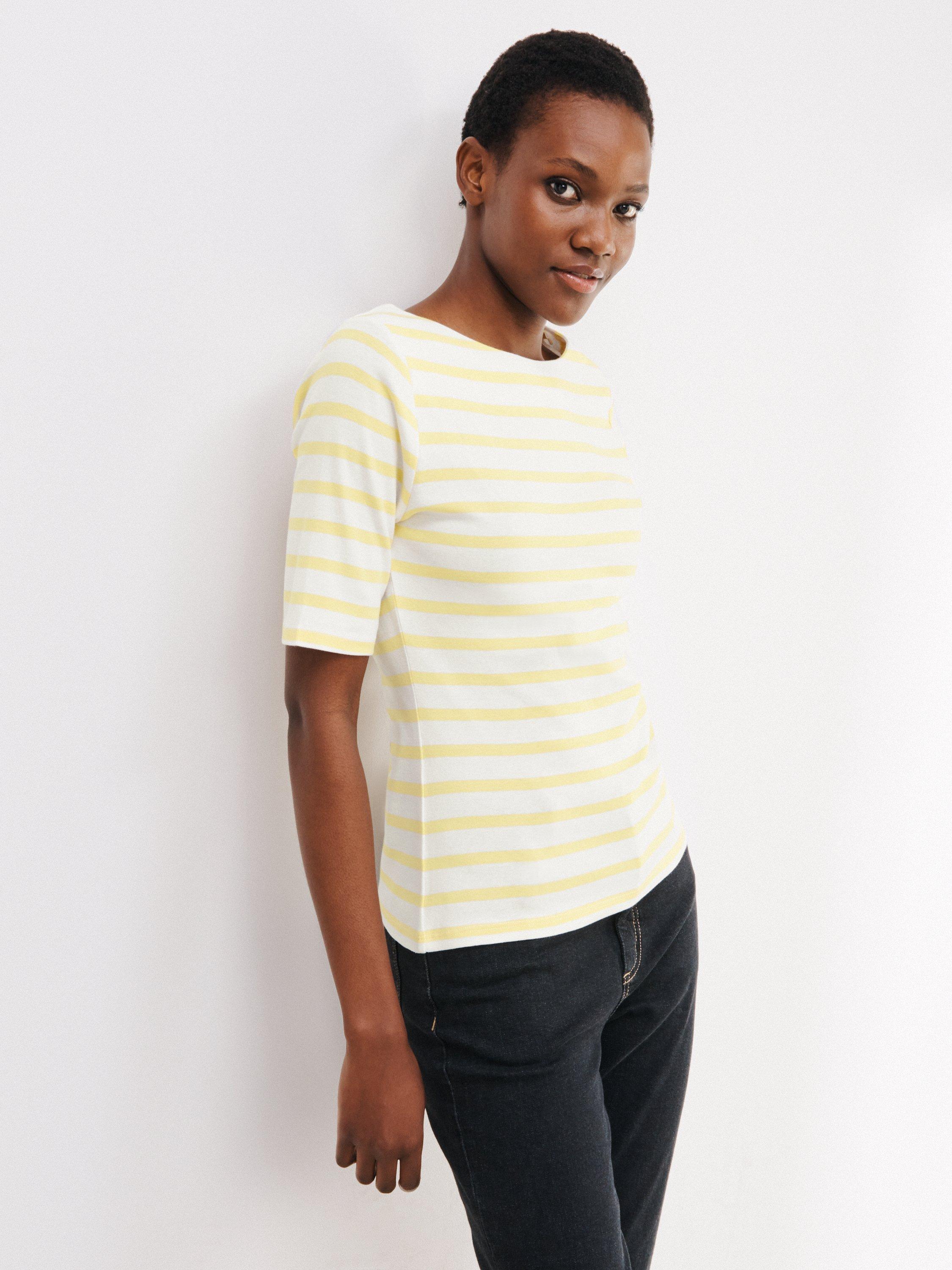 John Lewis Half Sleeve Boat Neck Stripe T-Shirt, Yellow/White