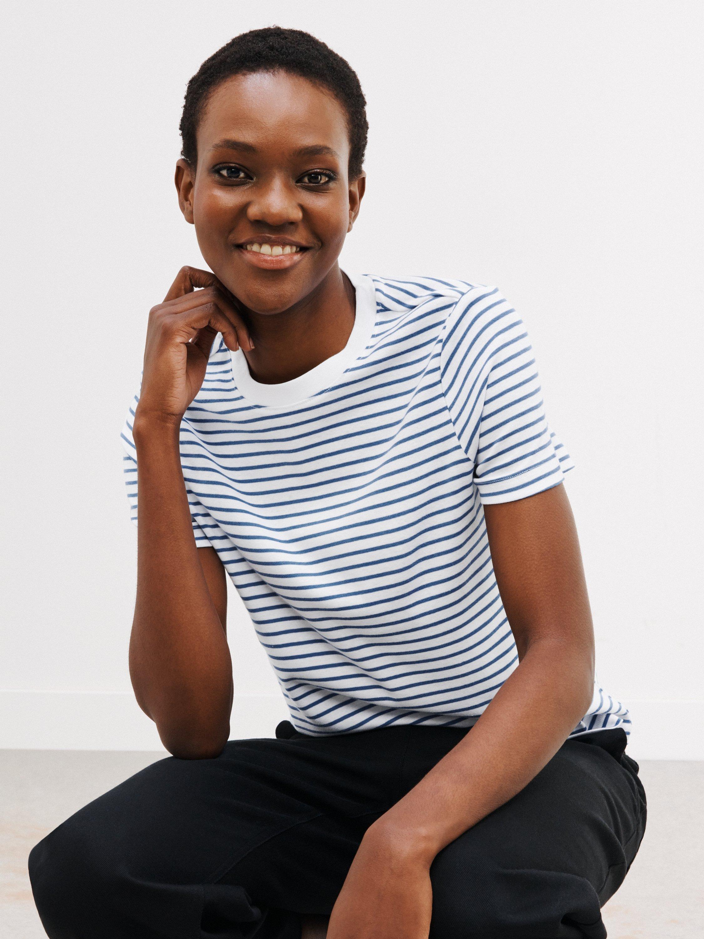 John Lewis Stripe Organic Cotton Short Sleeve Crew Neck T-Shirt, Blue/White