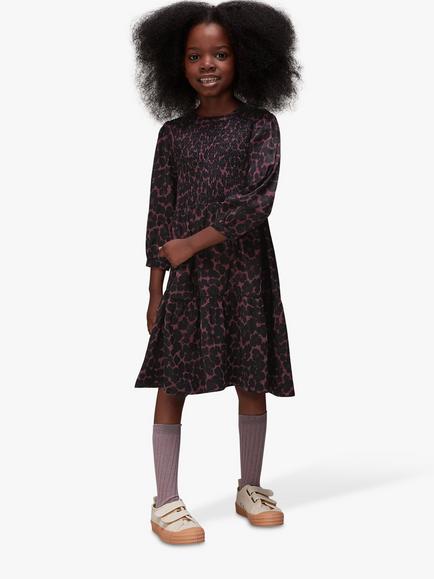 Whistles Kids' Smudge Animal Print Dress, Primrose/Multi, Primrose/Multi