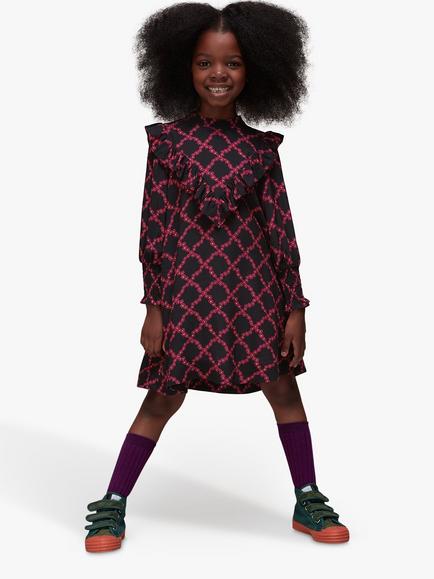 Whistles Kids' Avery Daisy Trellis Print Dress, Pink/Multi, Pink/Multi