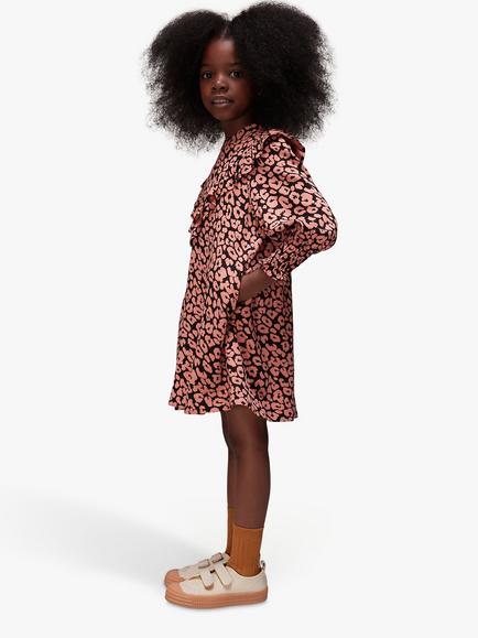 Whistles Kids' Avery Fuzzy Leopard Dress, Pink/Multi, Pink/Multi