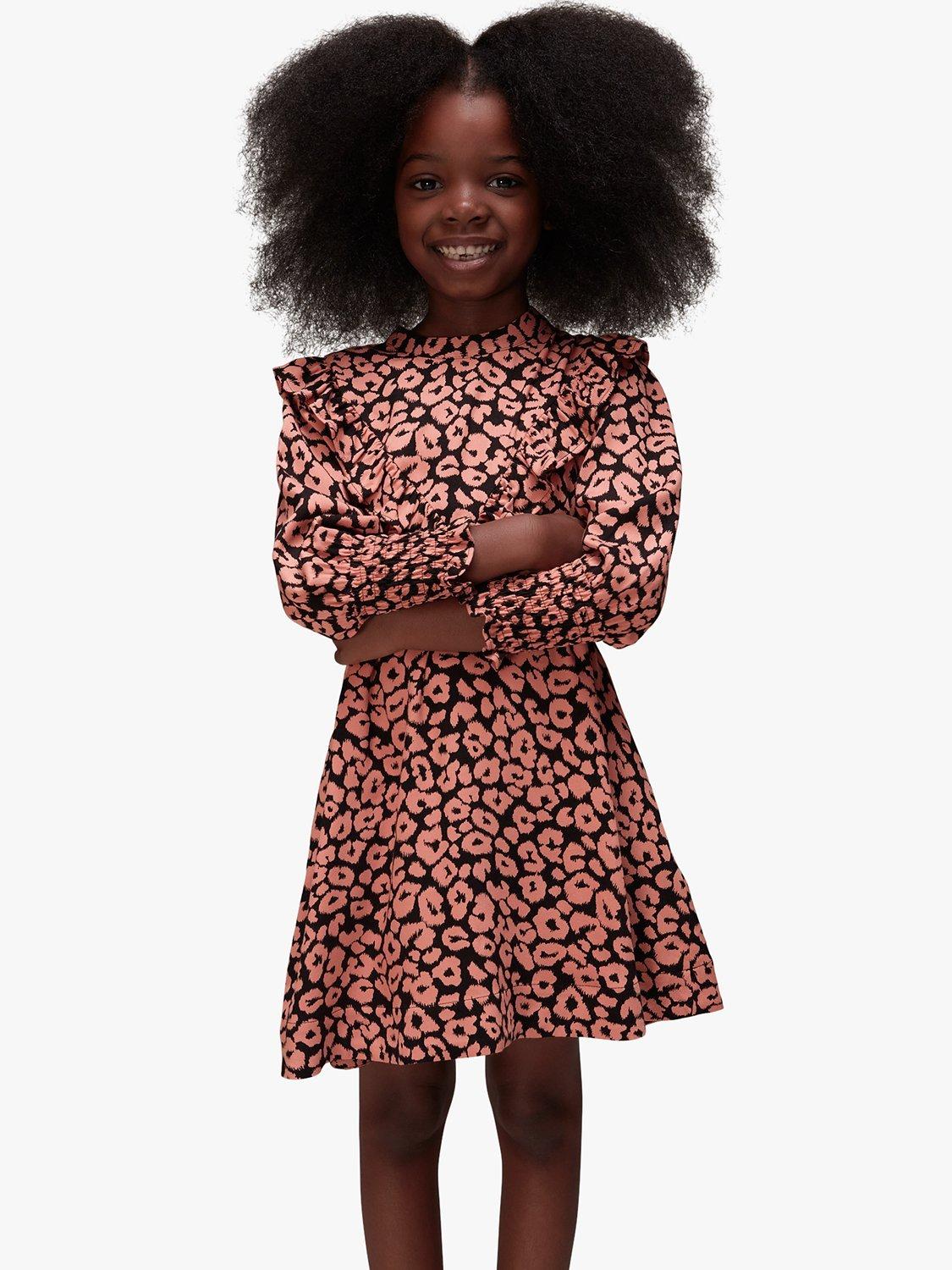 Product image 2 of 7, which shows Whistles Kids' Avery Fuzzy Leopard Dress, Pink/Multi, 3-4 years