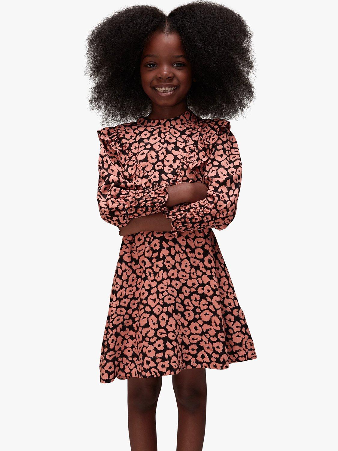 Whistles Kids' Avery Fuzzy Leopard Dress, Pink/Multi, 3-4 years