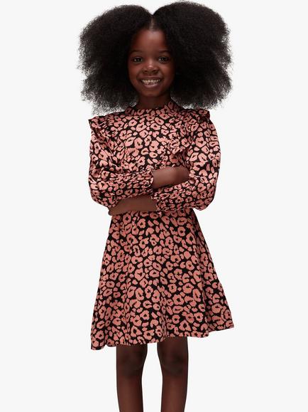 Whistles Kids' Avery Fuzzy Leopard Dress, Pink/Multi - view 2, Pink/Multi