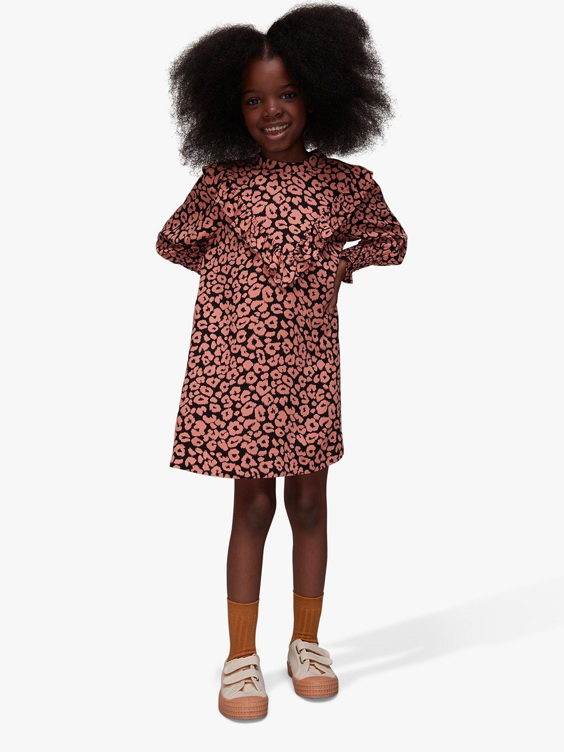 Whistles Kids' Avery Fuzzy Leopard Dress, Pink/Multi, 3-4 years