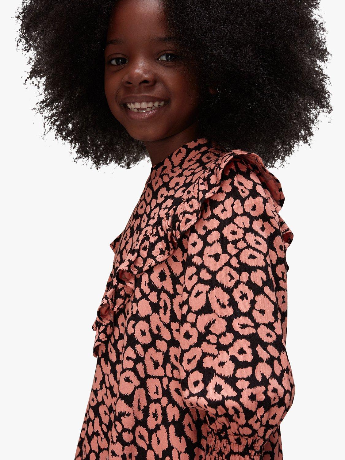 Product image 4 of 7, which shows Whistles Kids' Avery Fuzzy Leopard Dress, Pink/Multi, 3-4 years