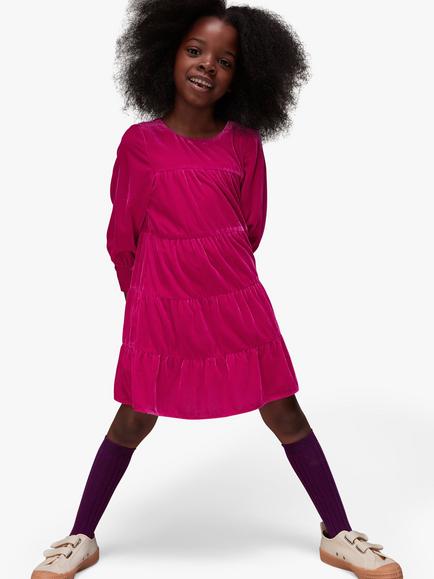 Whistles Kids' Sawyer Velvet Tiered Dress - view 2, Pink