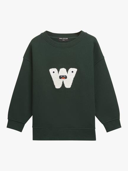 Whistles Kids' Monster Embroidered Sweatshirt, Dark Green