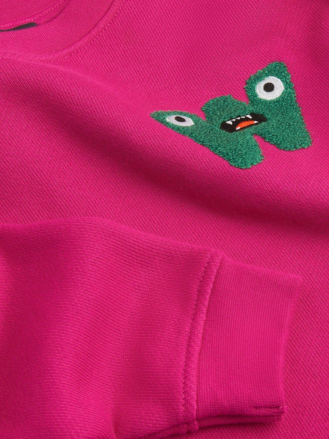 Product image 3 of 4, which shows Whistles Kids' Monster Embroidered Sweatshirt, Pink, 3-4 years