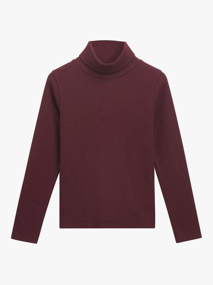 Whistles Kids' Ribbed High Neck Top, Aubergine, Aubergine