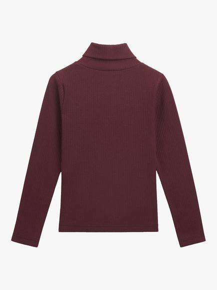 Whistles Kids' Ribbed High Neck Top, Aubergine - view 2, Aubergine