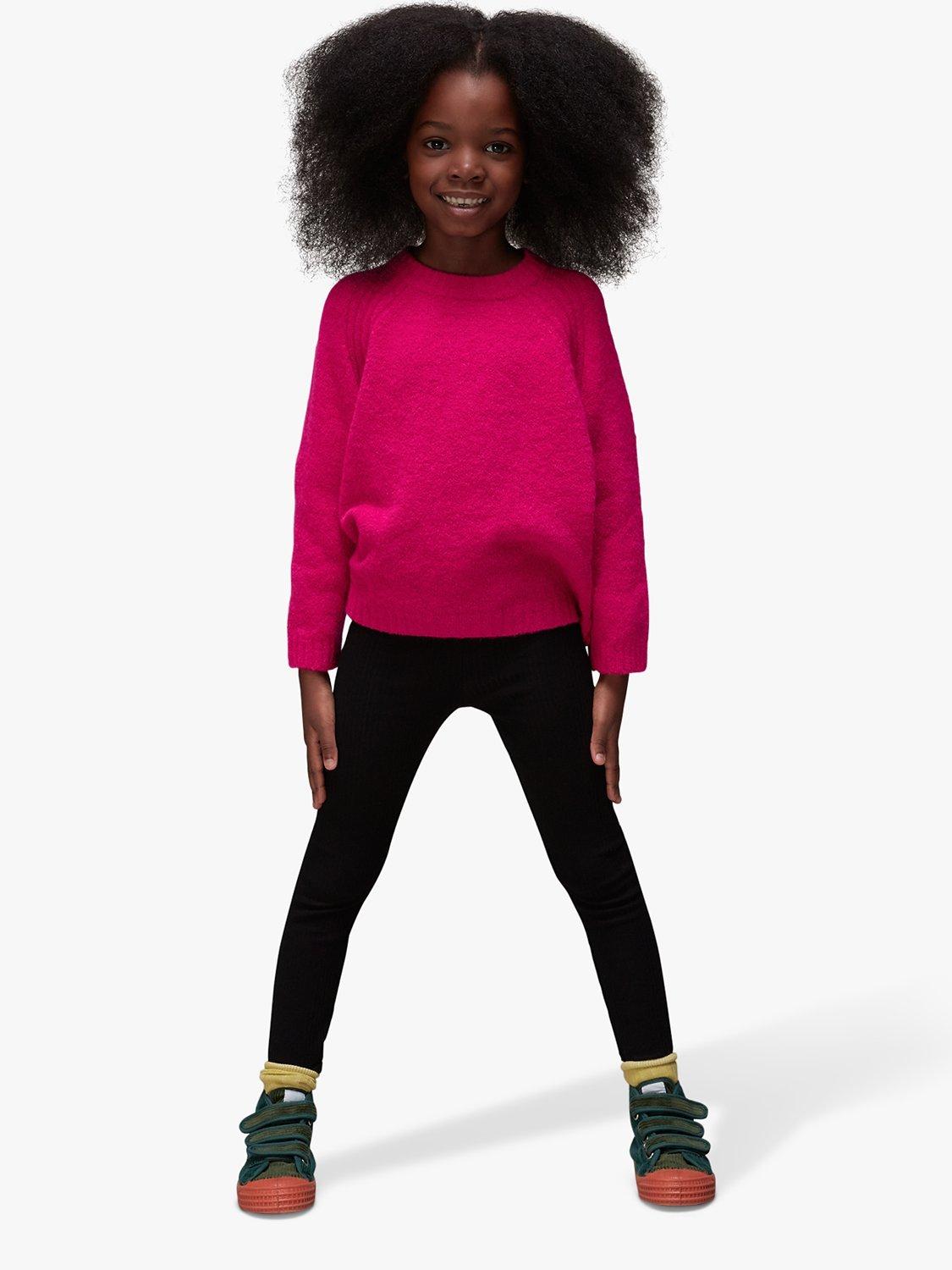 Product image 1 of 6, which shows Whistles Kids' Textured Crew Neck Jumper, Pink, 7-8 years