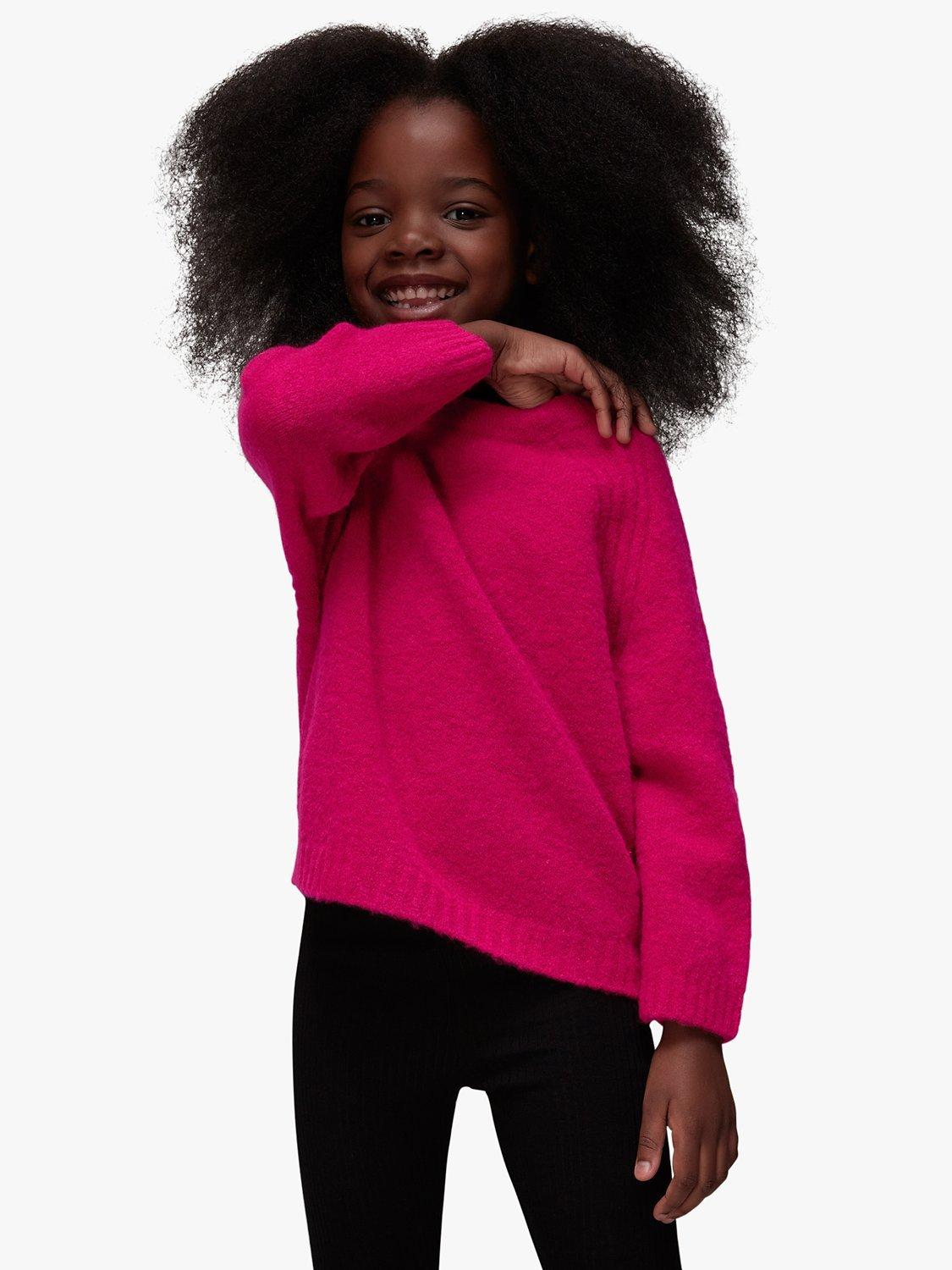 Product image 2 of 6, which shows Whistles Kids' Textured Crew Neck Jumper, Pink, 7-8 years