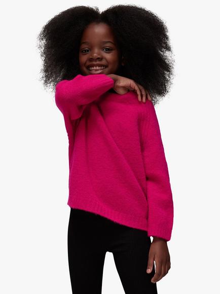 Whistles Kids' Textured Crew Neck Jumper, Pink - view 2, Pink