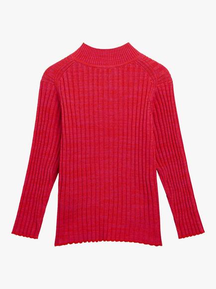 Whistles Kids' Rib Knit High Neck Jumper - view 2, Pink