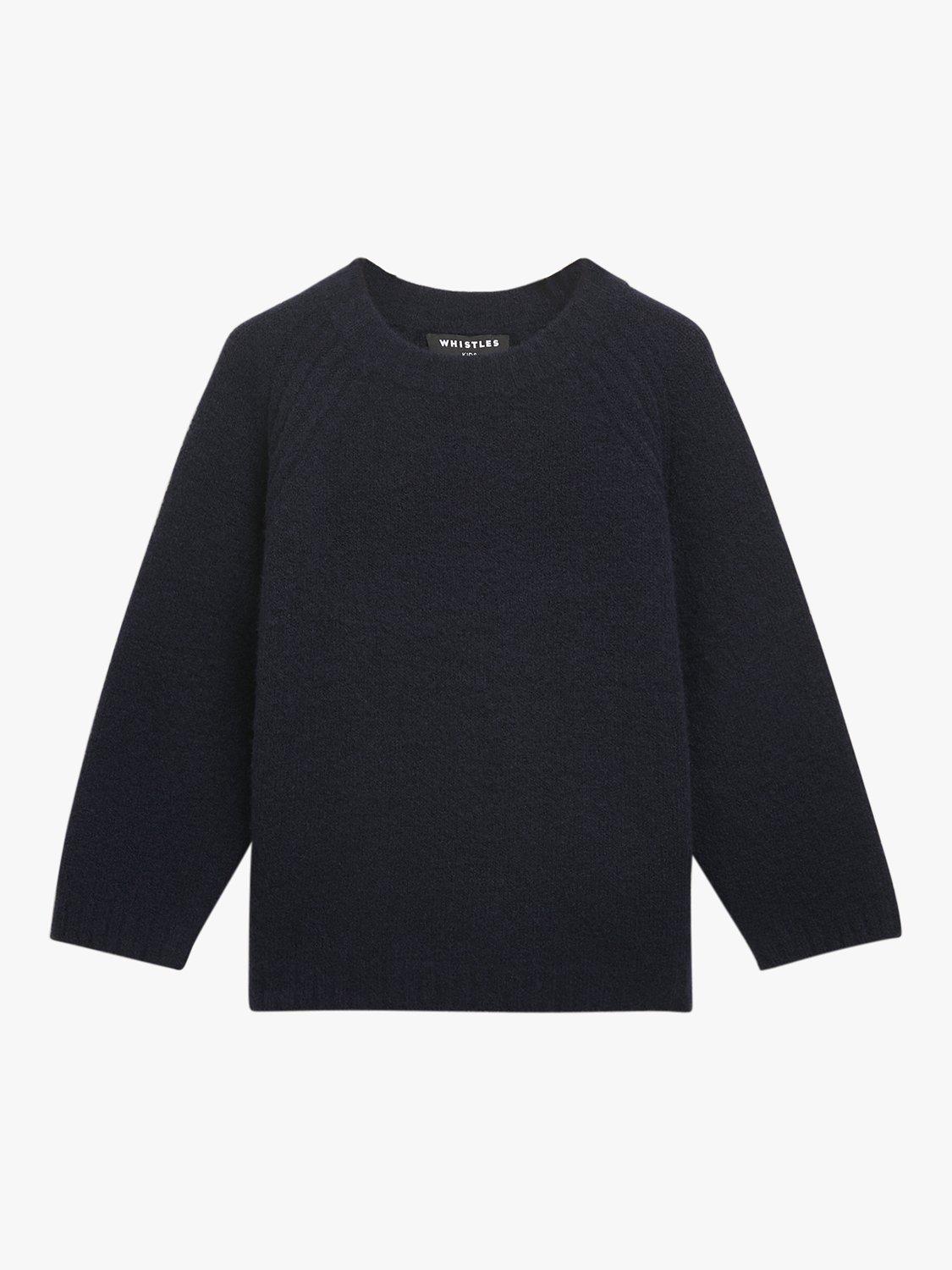 Product image 1 of 3, which shows Whistles Kids' Textured Crew Neck Jumper, Navy, 3-4 years