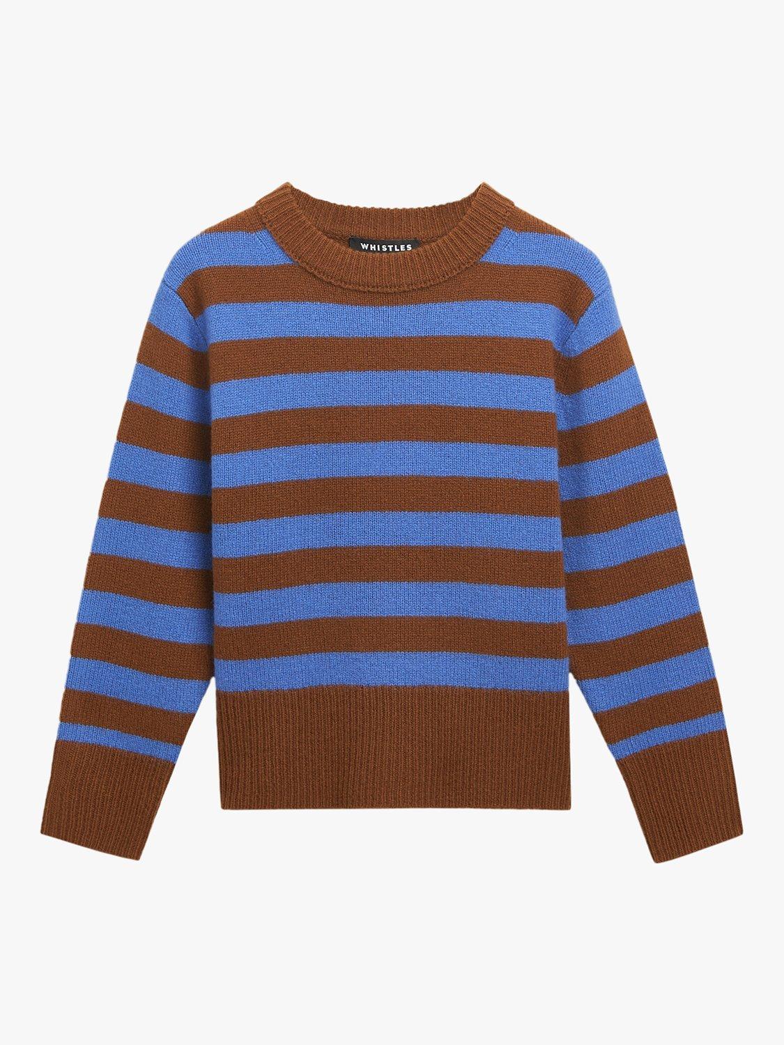 Product image 1 of 4, which shows Whistles Kids' Stripe Wool Jumper, Blue/Multi, 5-6 years