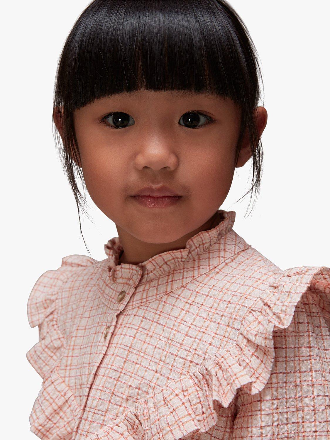 Product image 3 of 6, which shows Whistles Kids' Riley Check Frill Detail Top, Pale Pink/Multi, 5-6 years