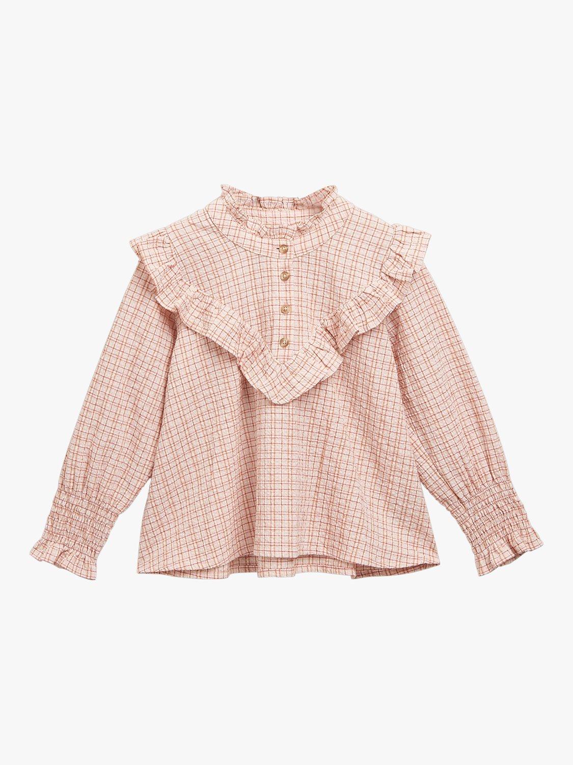 Product image 5 of 6, which shows Whistles Kids' Riley Check Frill Detail Top, Pale Pink/Multi, 5-6 years