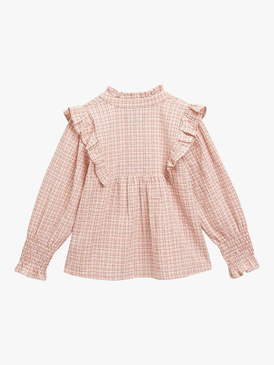 Product image 6 of 6, which shows Whistles Kids' Riley Check Frill Detail Top, Pale Pink/Multi, 5-6 years