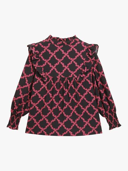 Whistles Kids' Riley Daisy Trellis Print Top, Pink/Multi - view 2, Pink/Multi