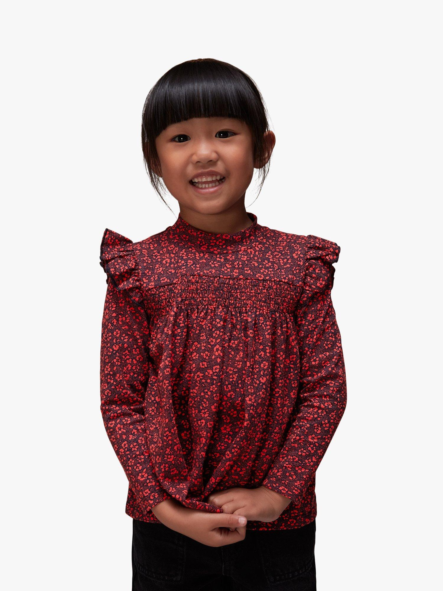 Product image 1 of 5, which shows Whistles Kids' Eddie Pansy Dot Top, Red/Multi, 6-7 years