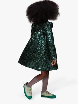 Whistles Kids' Alma Sequin Dress, Dark Green - view 2, Dark Green