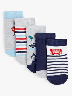 John Lewis Baby Organic Cotton Rich London Transport Theme Socks, Pack of 5, Multi