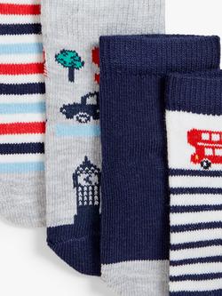 John Lewis Baby Organic Cotton Rich London Transport Theme Socks, Pack of 5 - view 2, Multi