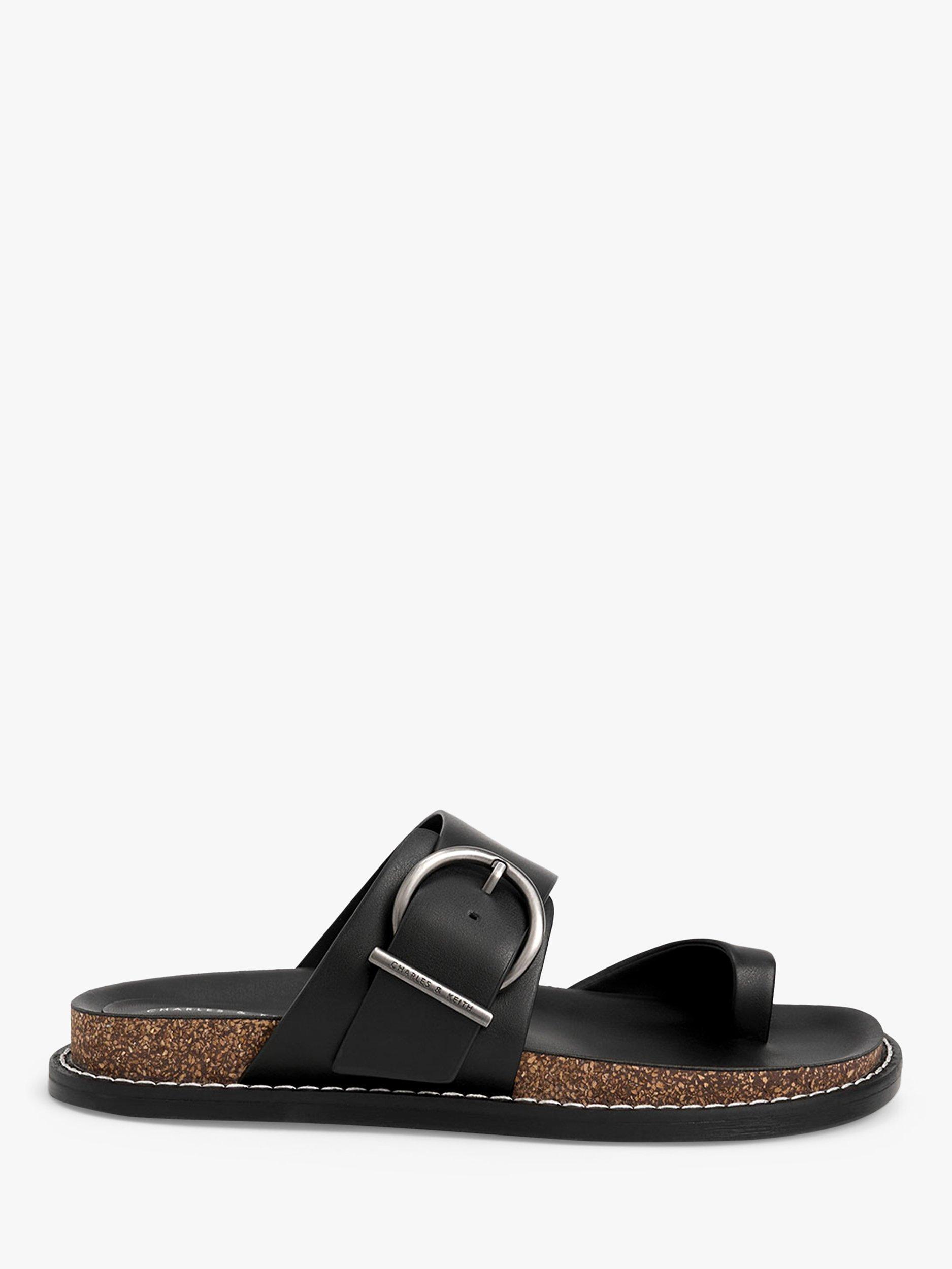 CHARLES & KEITH Faux Leather Sandals, Black, 6