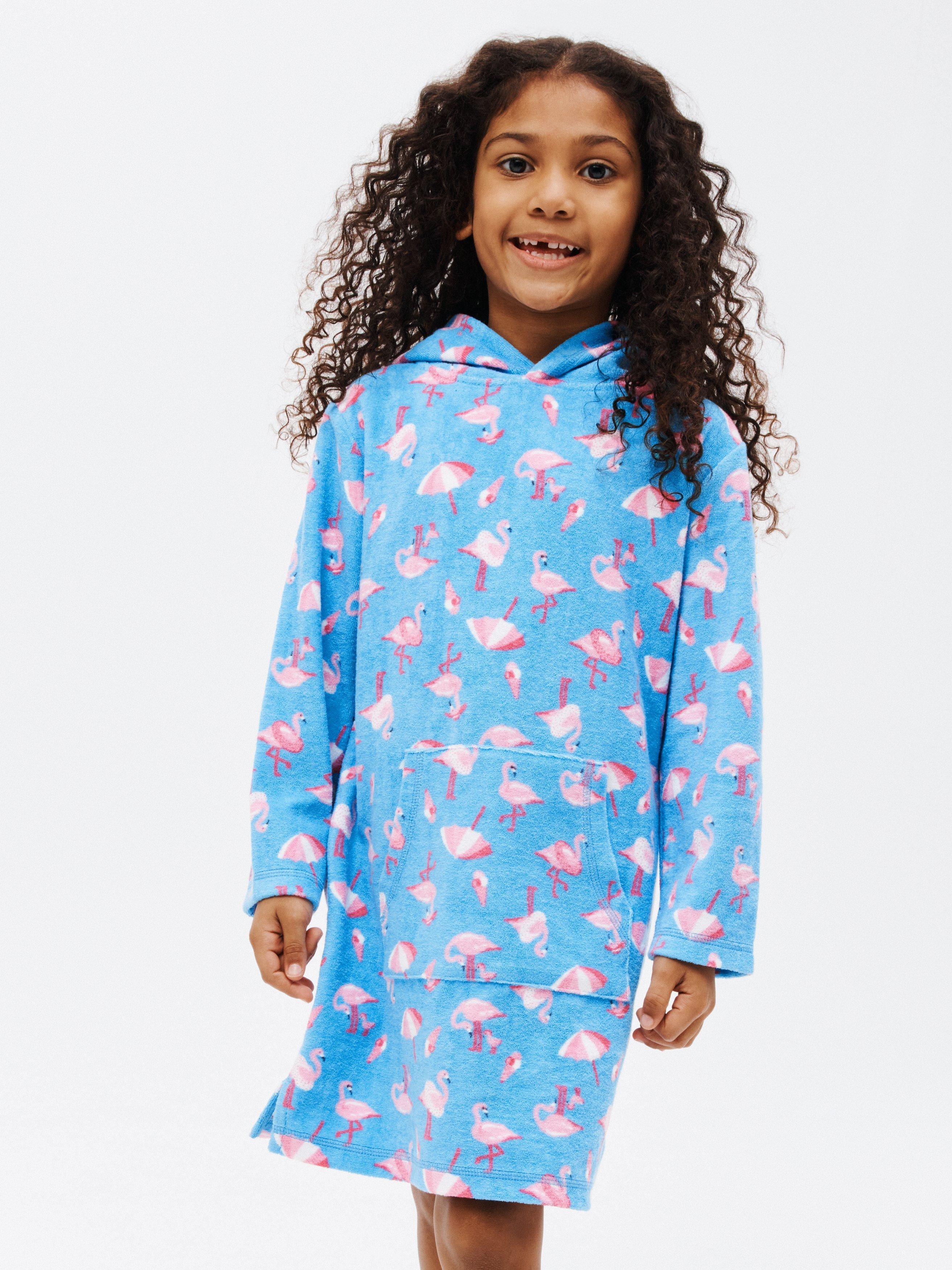 John Lewis Kids' Fun Flamingo Towelling Poncho, Blue