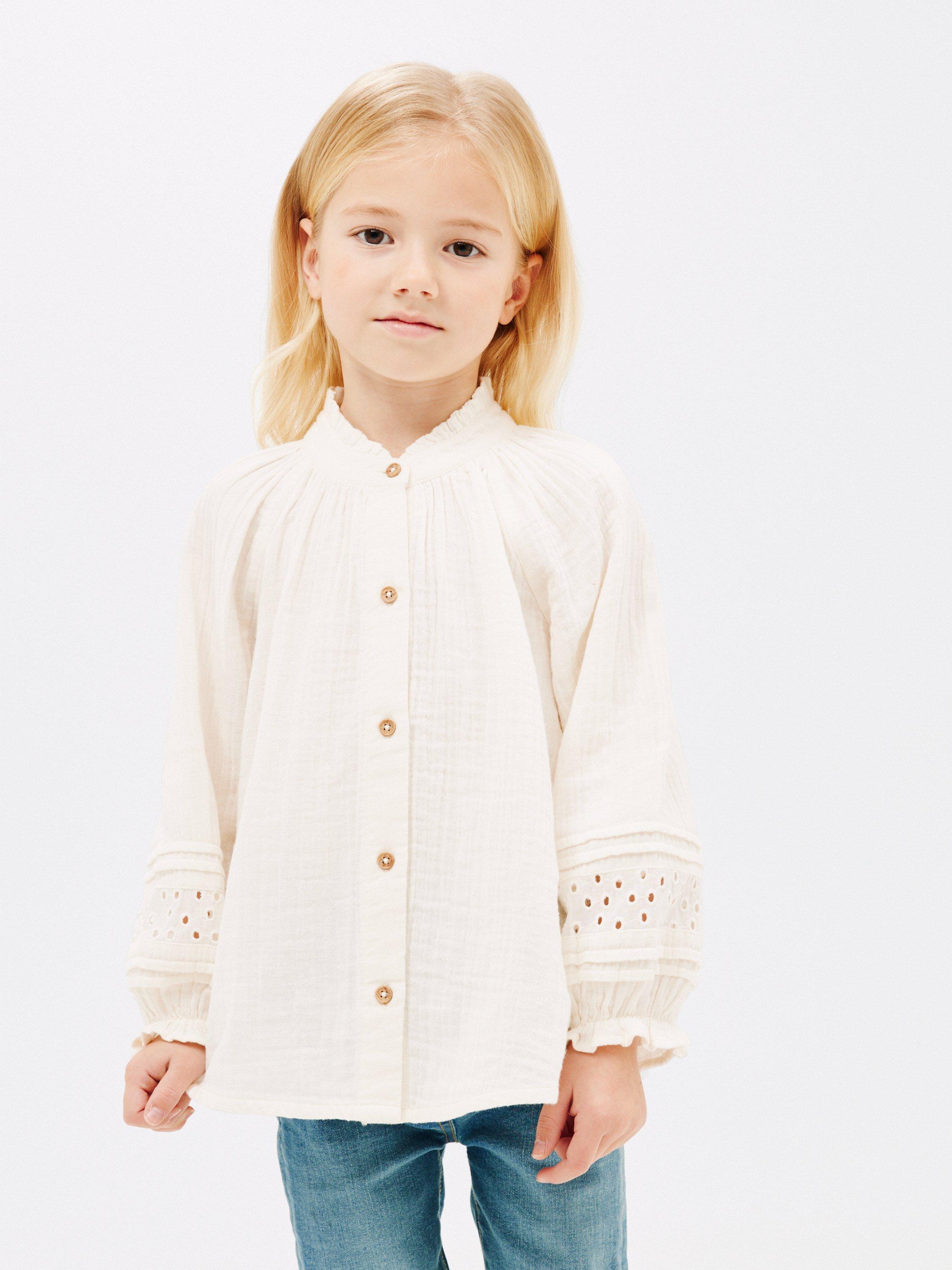John Lewis Kids' Woven Cotton Ruffle Shirt, Gardenia, 12 years
