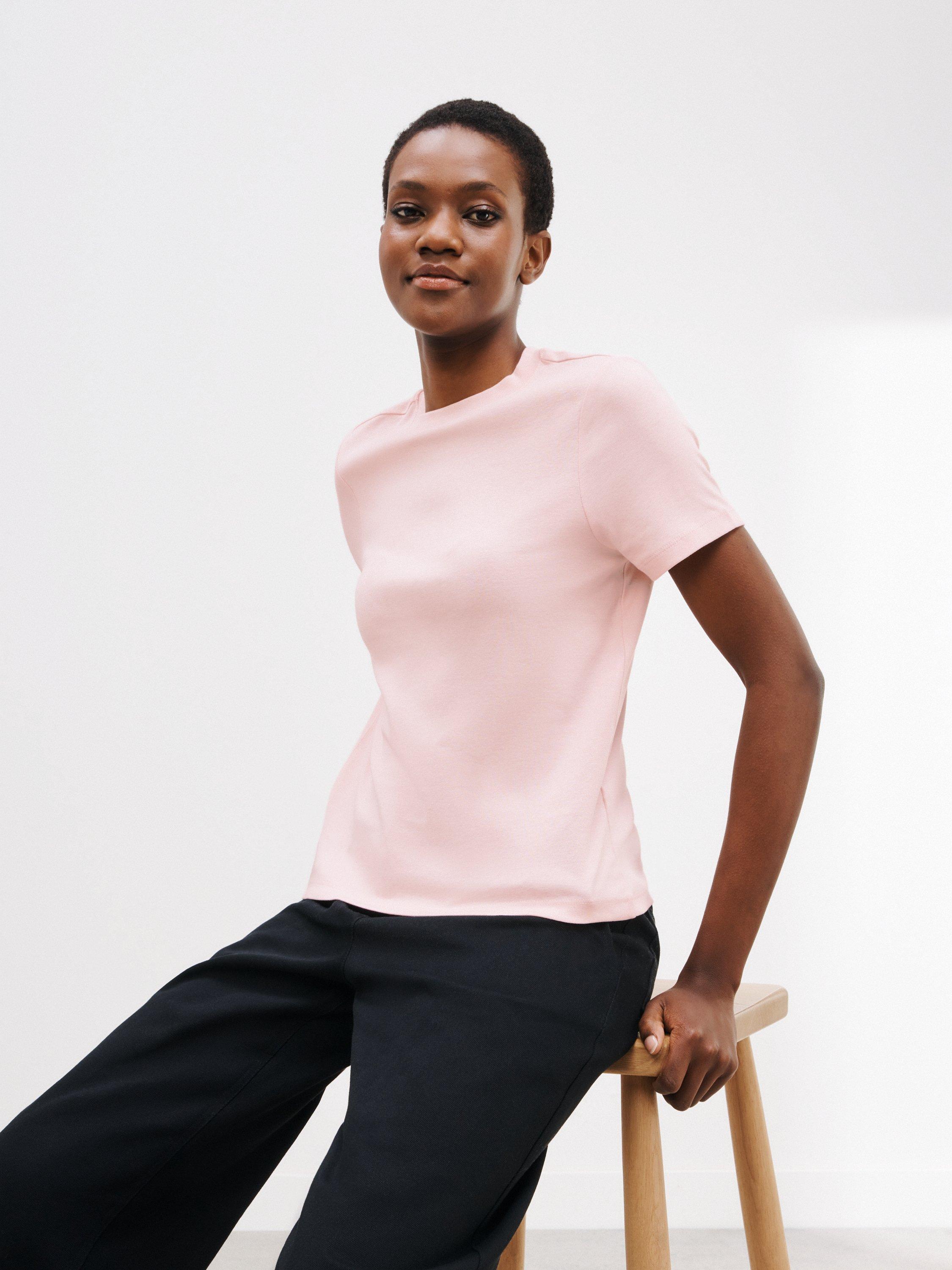 John Lewis Organic Cotton Short Sleeve Crew Neck T-Shirt, Light Pink