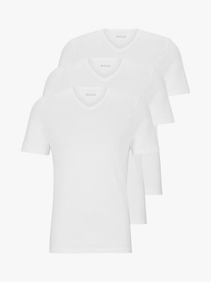 HUGO BOSS Embroidered Logo Cotton V-neck T-shirt, Pack of 3, White